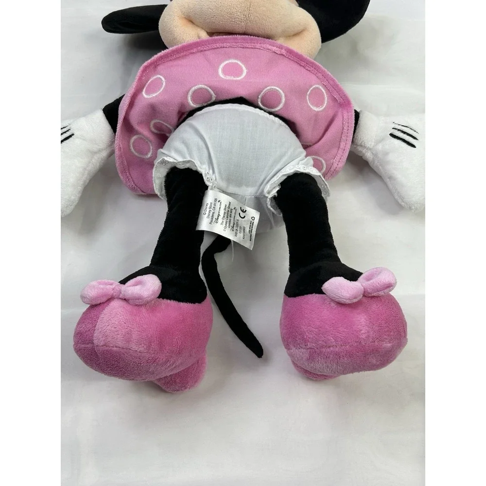 Disney Store Minnie Mouse Plush Toy Stuffed Animal Pink Polka Dot Dress Bow 16